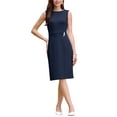 thumbnail image 1 of Women's Faux Wrap Pencil Dress Sleeveless Boat Neck Work Office Knee Length Dresses S Navy Blue, 1 of 5