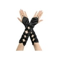 thumbnail image 1 of INSPIRE CHIC Women's Fingerless Gloves Satin Arm Warmers Hollow Out Bow Beads with Finger Loop Black One Size, 1 of 6