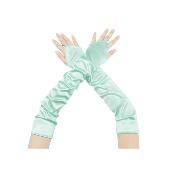 INSPIRE CHIC Women's Fingerless Sleeves Elbow Long 1920s Satin Gloves with Finger Loop One Size Mint Green