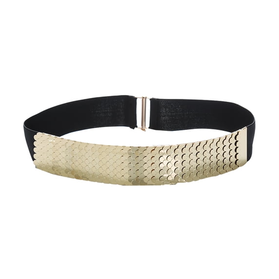 INSPIRE CHIC Women's Fish Scale Elastic Band Metal Waistband Fashionable Belt Gold Fit Waist: Up to 29 inches