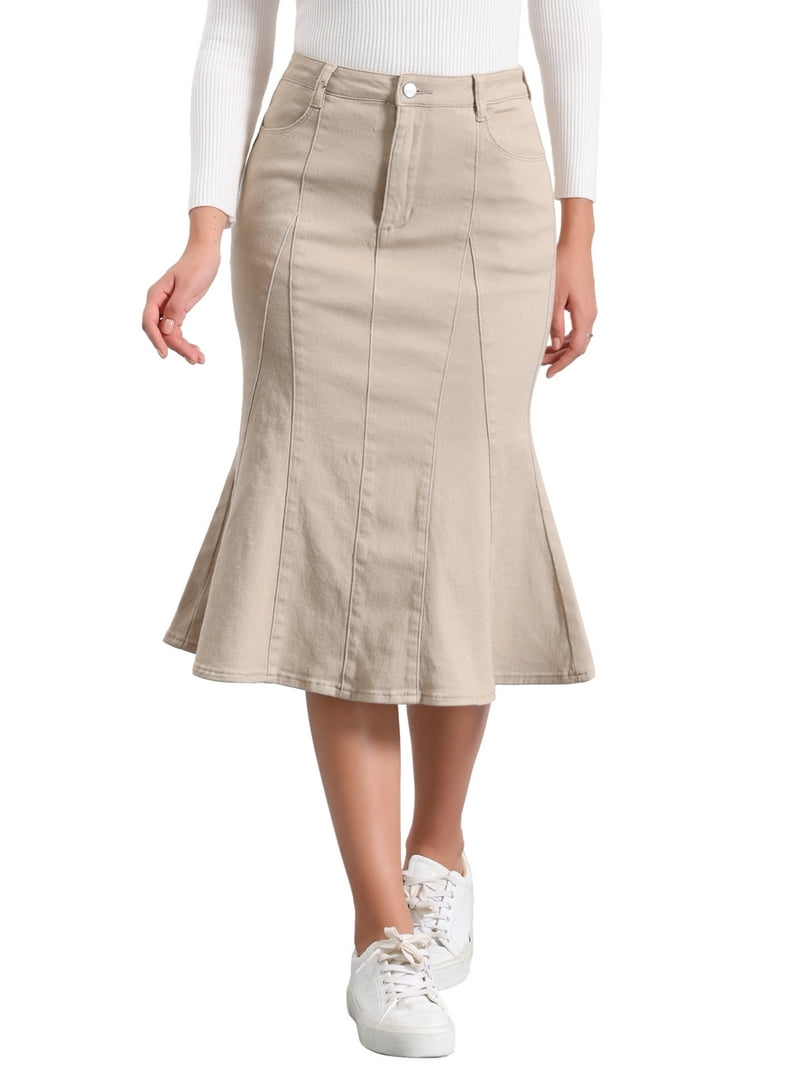 INSPIRE CHIC Women's Fishtail Bodycon Skirts High Waist Midi Jean