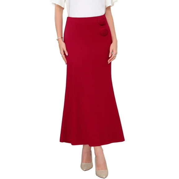 INSPIRE CHIC Women's Fishtail Skirt High Waist Formal Cocktail Evening Bodycon Long Maxi Mermaid Skirts L Red