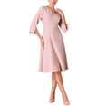 thumbnail image 1 of INSPIRE CHIC Women's Flare Dress V Neck 3/4 Sleeve Elegant A Line Work Dresses L Pink, 1 of 5