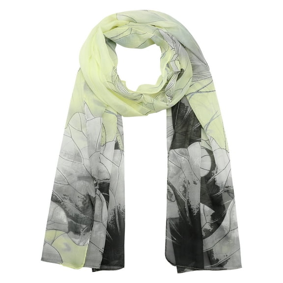 INSPIRE CHIC Women's Floral Chiffon Scarf, Lotus Lightweight Soft Sheer Long Head Wrap Shawl Scarves for All Season 59.1x18.9" Yellow