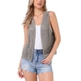 thumbnail image 1 of INSPIRE CHIC Women's Floral Crochet Hollow Out Sleeveless Open Front Vest Cardigan XL Light Grey, 1 of 6