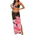 thumbnail image 1 of INSPIRE CHIC Women's Floral Halter Triangle Bikini Sets, 3 Pieces Tie Side Bottom Long Sheer Cover Up Skirt Swimwear Black Pink Medium, 1 of 5