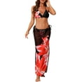 thumbnail image 1 of INSPIRE CHIC Women's Floral Halter Triangle Bikini Sets, 3 Pieces Tie Side Bottom Long Sheer Cover Up Skirt Swimwear Black Red Small, 1 of 5