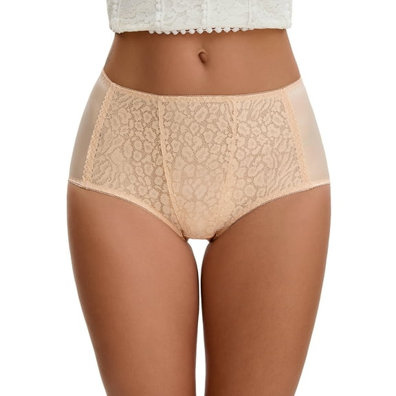 INSPIRE CHIC Women's Floral Lace Briefs Panties Breathable Comfortable Mid Rise Underwear Beige XL