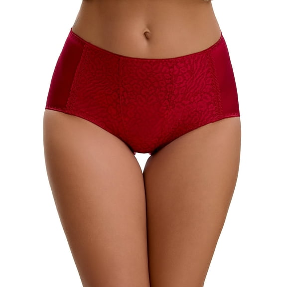 INSPIRE CHIC Women's Floral Lace Briefs Panties Breathable Comfortable Mid Rise Underwear Wine Red L