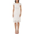 thumbnail image 1 of INSPIRE CHIC Women's Floral Lace Cap Sleeve Boat Neck Cocktail Wedding Guest Midi Dresses White L, 1 of 7