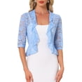 thumbnail image 1 of INSPIRE CHIC Women's Floral Lace Ruffle Hem Open Front Half Sleeve Lightweight Bolero Shrug L Light Blue, 1 of 6