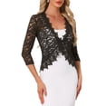 thumbnail image 1 of INSPIRE CHIC Women's Floral Lace Shrug 3/4 Sleeves One Button Bolero Cardigan Brown S, 1 of 6