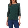 thumbnail image 1 of INSPIRE CHIC Women's Floral Lace Top 3/4 Sleeve Crew Neck Blouse XL Dark Green, 1 of 5