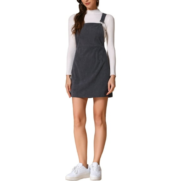 INSPIRE CHIC Women's Overall Dress Adjustable Strap A-Line Invisible Side Zipper Casual Suspender Dress M Deep Grey