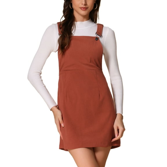 INSPIRE CHIC Women's Overall Dress Adjustable Strap A-Line Invisible Side Zipper Casual Suspender Dress XS Brick Red