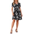 thumbnail image 1 of INSPIRE CHIC Women's Floral Print Dress Casual Ruched Short Sleeve V Neck Sundress S Black, 1 of 5