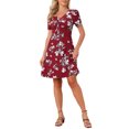thumbnail image 1 of INSPIRE CHIC Women's Floral Print Dress Casual Ruched Short Sleeve V Neck Sundress XL Red, 1 of 5