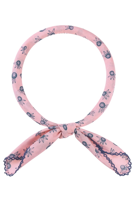 Women's Floral Printed 100% Cotton Scarves, Flowers Lace Trim Square Headscarf Neckerchief 26.8"x26.8" Flower-1-Pink