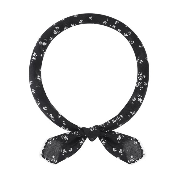 INSPIRE CHIC Women's Floral Printed 100% Cotton Scarves, Flowers Lace Trim Square Headscarf Neckerchief 26.8"x26.8" Flower-3-Black