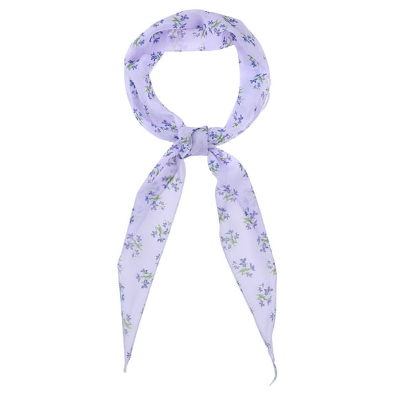 INSPIRE CHIC Women's Floral Printed Chiffon Scarf, Flowers Sheer Long Gauze Hairband Headscarf Neck Scarves Neckerchief 43.3x9.8" Purple-Blue Flower