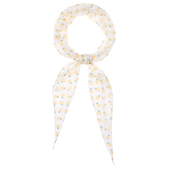 INSPIRE CHIC Women's Floral Printed Chiffon Scarf, Flowers Sheer Long Gauze Hairband Headscarf Neck Scarves Neckerchief 43.3x9.8" White-Yellow Flower