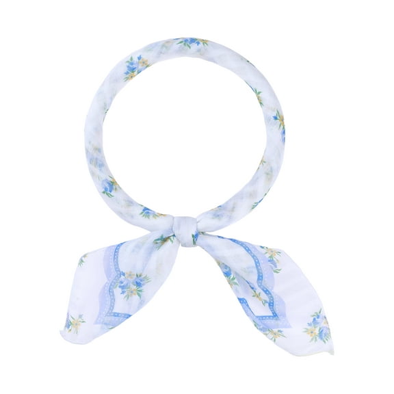 INSPIRE CHIC Women's Floral Printed Cotton Blended Scarves, 21.7" Small Square Flowers Headscarf Neckerchief Flowers-Blue