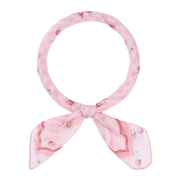 INSPIRE CHIC Women's Floral Printed Cotton Blended Scarves, 21.7" Small Square Flowers Headscarf Neckerchief Flowers-Pink