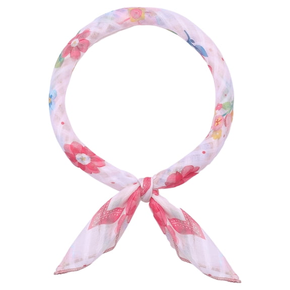 INSPIRE CHIC Women's Floral Printed Cotton Blended Scarves, 21.7" Small Square Flowers Headscarf Neckerchief Hot Pink Flowers