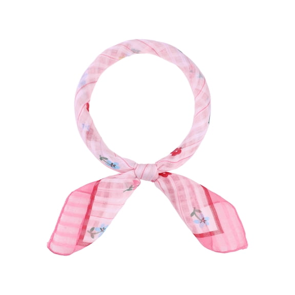INSPIRE CHIC Women's Floral Printed Cotton Blended Scarves, 21.7" Small Square Flowers Headscarf Neckerchief Stripes Flowers-Pink