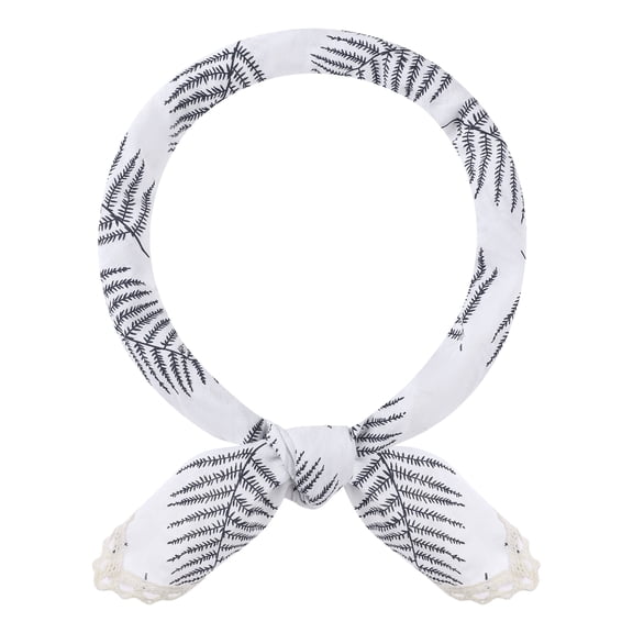 INSPIRE CHIC Women's Floral Printed Cotton Linen Scarves, Flowers Lace Trim Square Headscarf Neckerchief 60x60cm Asparagus Fern-White