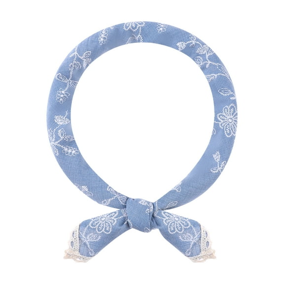 INSPIRE CHIC Women's Floral Printed Cotton Linen Scarves, Flowers Lace Trim Square Headscarf Neckerchief 60x60cm Flower-Blue
