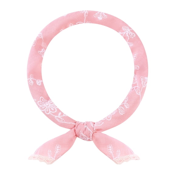 INSPIRE CHIC Women's Floral Printed Cotton Linen Scarves, Flowers Lace Trim Square Headscarf Neckerchief 60x60cm Flower-Pink