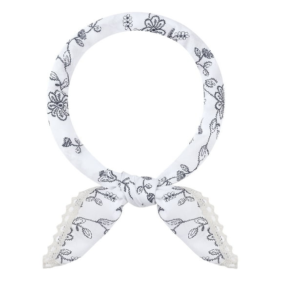 INSPIRE CHIC Women's Floral Printed Cotton Linen Scarves, Flowers Lace Trim Square Headscarf Neckerchief 60x60cm Flower-White