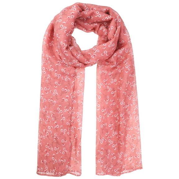 INSPIRE CHIC Women's Floral Printed Long Scarf, Lightweight Soft Sheer Head Wrap Shawl Scarves for All Season 70.9x27.6" Coral Pink