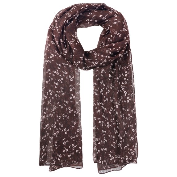 INSPIRE CHIC Women's Floral Printed Long Scarf, Lightweight Soft Sheer Head Wrap Shawl Scarves for All Season 70.9x27.6" Dark Coffee