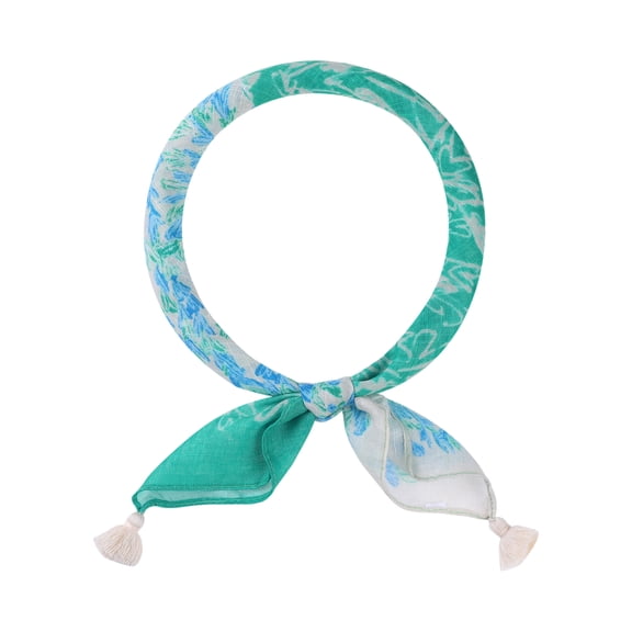 INSPIRE CHIC Women's Floral Printed Square Scarves, 23.6X23.6" Flowers Tassel Gauze Headscarf Neckerchief Beige Green Leaf