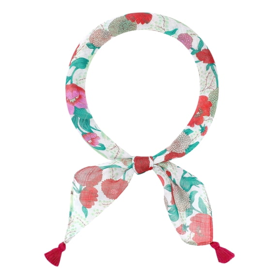 INSPIRE CHIC Women's Floral Printed Square Scarves, 23.6X23.6" Flowers Tassel Gauze Headscarf Neckerchief Flower-1-Red