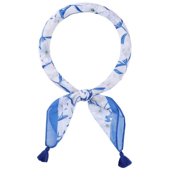 INSPIRE CHIC Women's Floral Printed Square Scarves, 23.6X23.6" Flowers Tassel Gauze Headscarf Neckerchief Navy Blue Flower