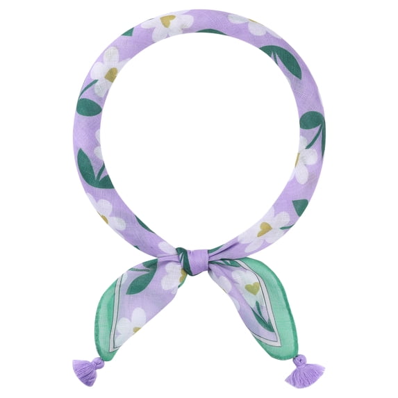 INSPIRE CHIC Women's Floral Printed Square Scarves, 23.6X23.6" Flowers Tassel Gauze Headscarf Neckerchief Purple Green Heart Flower