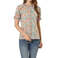 thumbnail image 1 of INSPIRE CHIC Women's Floral Ruffled Short Sleeve Ruffle Neck Casual Blouses, 1 of 8