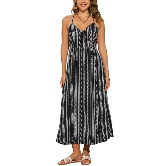 INSPIRE CHIC Women's Floral Spaghetti Strap Flowy Smocked Maxi Sundress XS Black