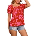 thumbnail image 1 of INSPIRE CHIC Women's Floral Square Neck Blouse Casual  Puff Short Sleeve Summer Top XS Red, 1 of 6