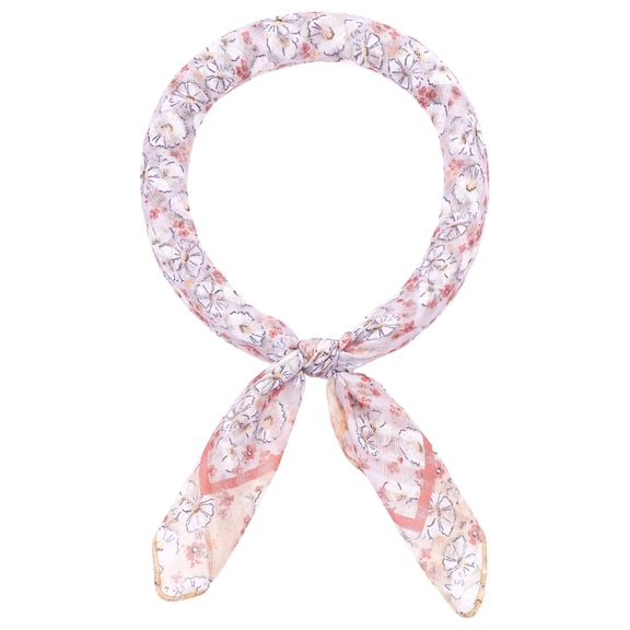 INSPIRE CHIC Women's Floral Stripes Printed Square Scarves, Flowers Cotton Blended Gauze Headscarf Neckerchief Orange Yellow 58x58cm