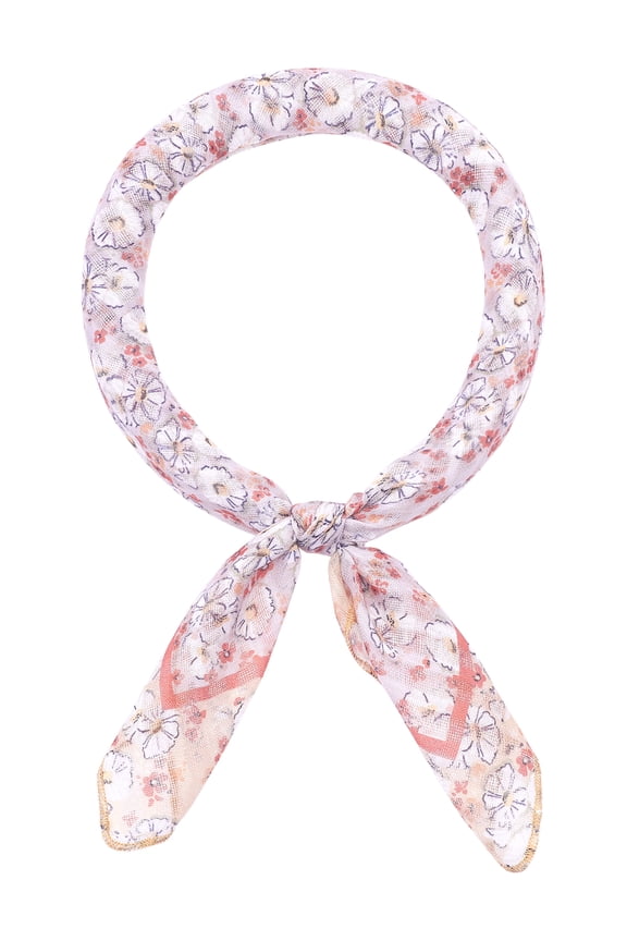 Women's Floral Stripes Printed Square Scarves, Flowers Cotton Blended Gauze Headscarf Neckerchief Orange Yellow 58x58cm
