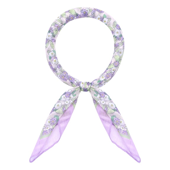 INSPIRE CHIC Women's Floral Stripes Printed Square Scarves, Flowers Cotton Blended Gauze Headscarf Neckerchief Purple 58x58cm