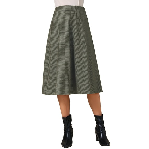 INSPIRE CHIC Women's Flowy Midi Skirt Vintage Striped High Waist Fall Winter A-Line Skirts XS Coffee