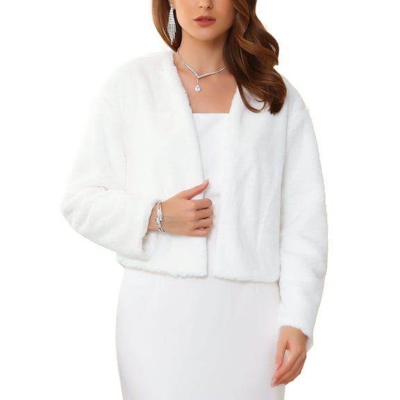 INSPIRE CHIC Women's Formal Bolero for Evening Dresses Cocktail Bridal Wedding Elegant Faux Fur Shrug Jacket L White