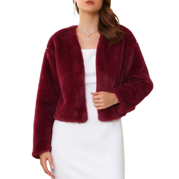 INSPIRE CHIC Women's Formal Bolero for Evening Dresses Cocktail Bridal Wedding Elegant Faux Fur Shrug Jacket S Burgundy