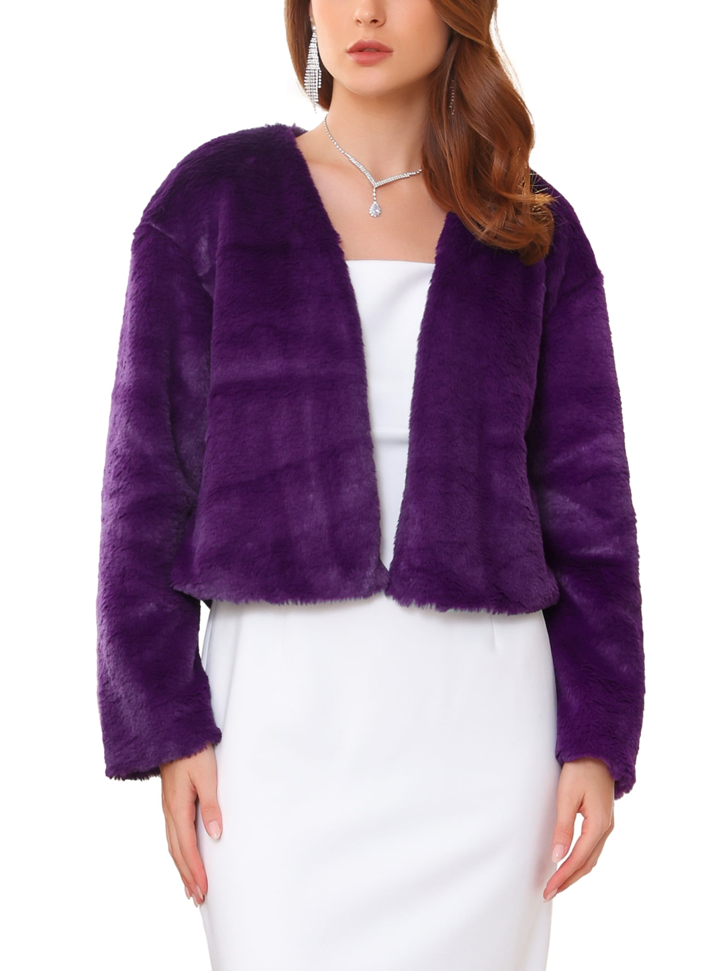 INSPIRE CHIC Women's Formal Bolero for Evening Dresses Cocktail Bridal  Wedding Elegant Faux Fur Shrug Jacket S Dark Purple