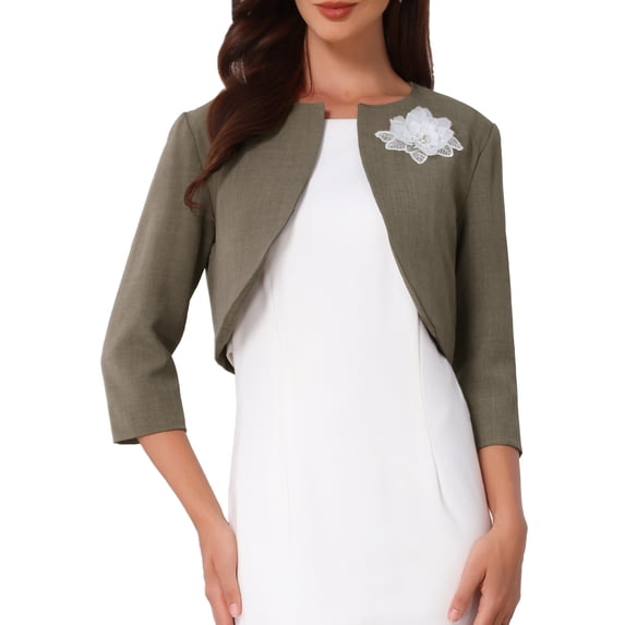 INSPIRE CHIC Women's Formal Bolero for Evening Dresses Half Sleeves Open Front Cocktail Shrugs M Brown